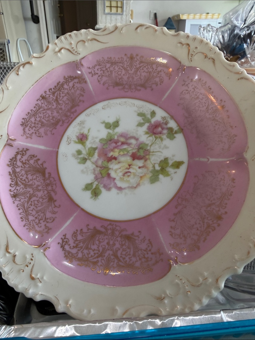 Beautiful vintage pink lFloral Porcelain Decorative Plate - Elegant Home Dining